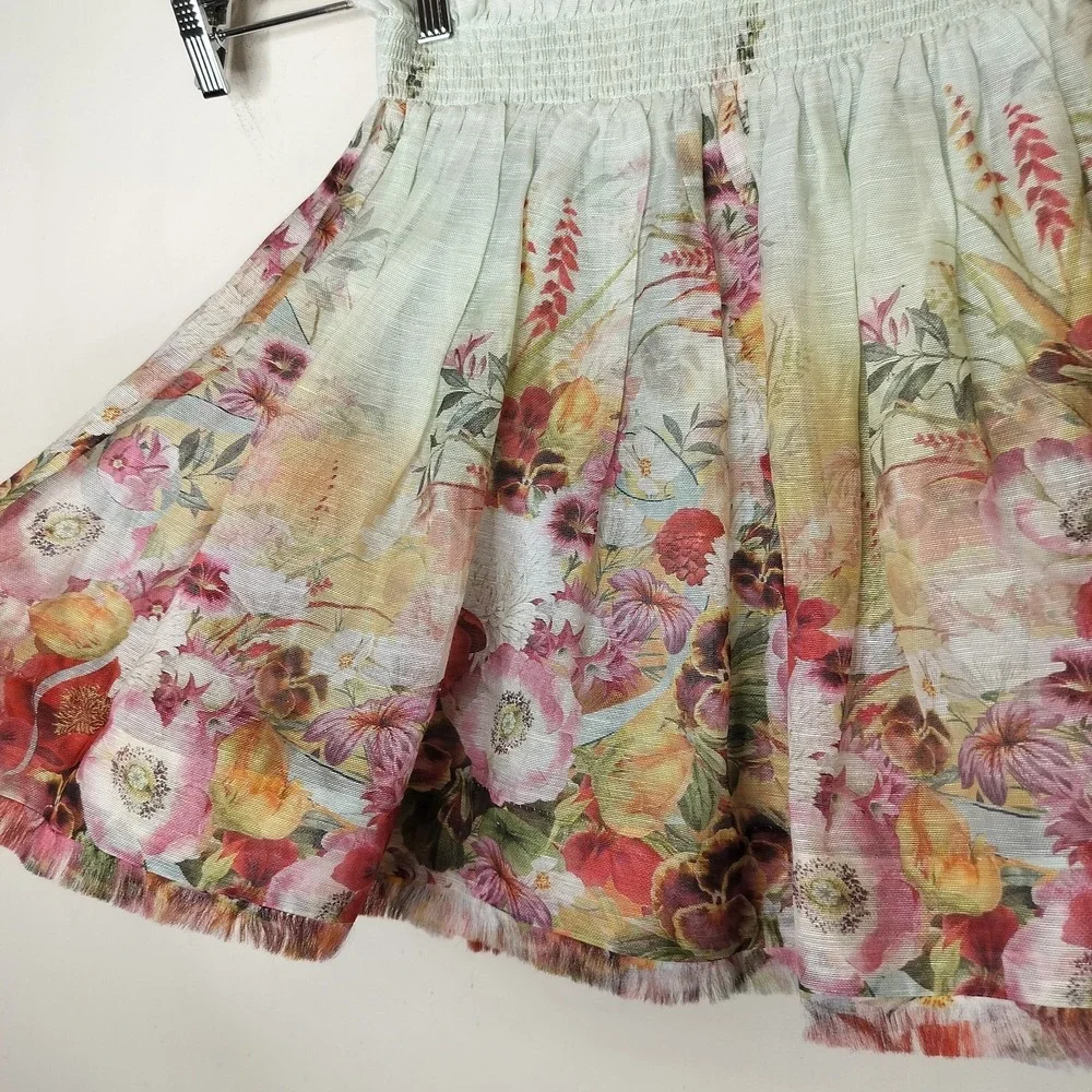 Zimmermann Wonderland Floral Mini Skirt Colorful Linen Silk - Picture 9 of 14